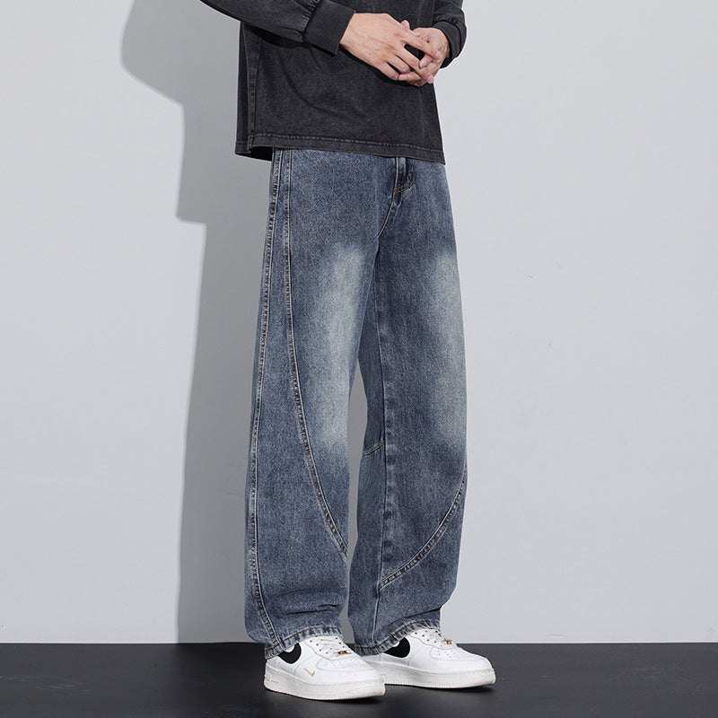 Herren Weite Baggy-Jeans mit geschwungenen Nahtdetails und Used-Waschung Echo Archiv