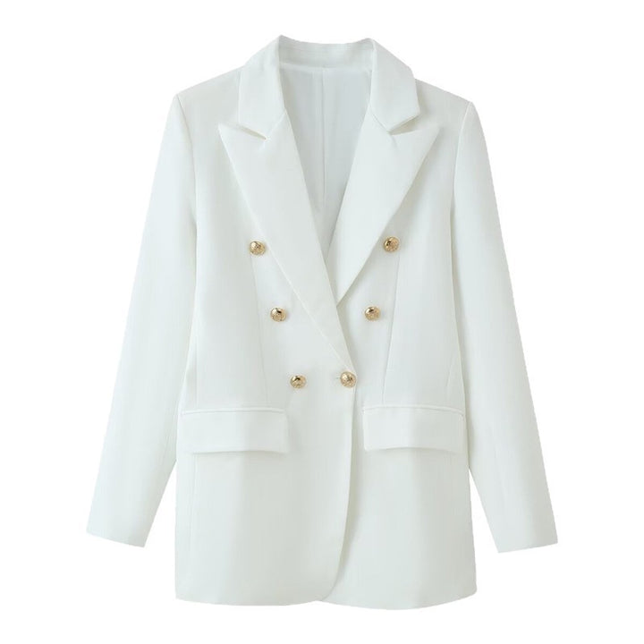 Damen doppelreihiger Longline-Blazer mit Reverskragen und Zierknöpfen Echo Archiv