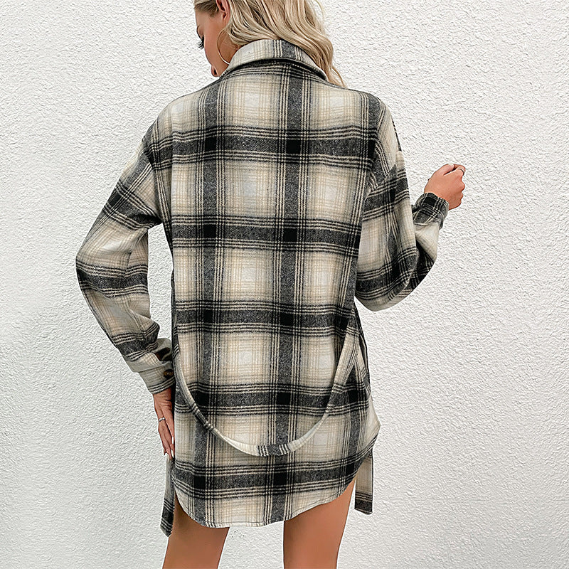 Damen Overshirt-Kleid mit Karomuster, Bindegürtel und aufgesetzten Brusttaschen Echoarchiv