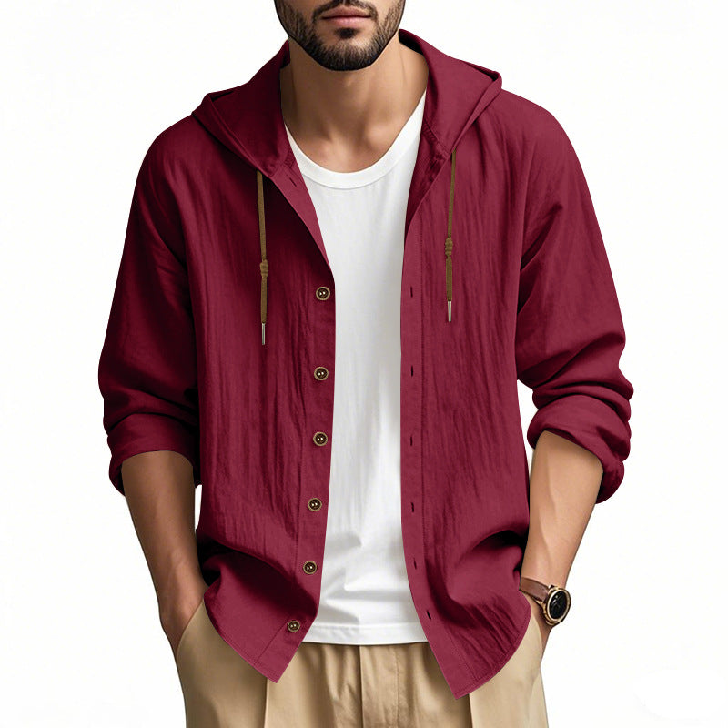 Herren nan leichtes Kapuzenhemdjacke aus Leinenoptik mit durchgehender Knopfleiste Echo Archiv