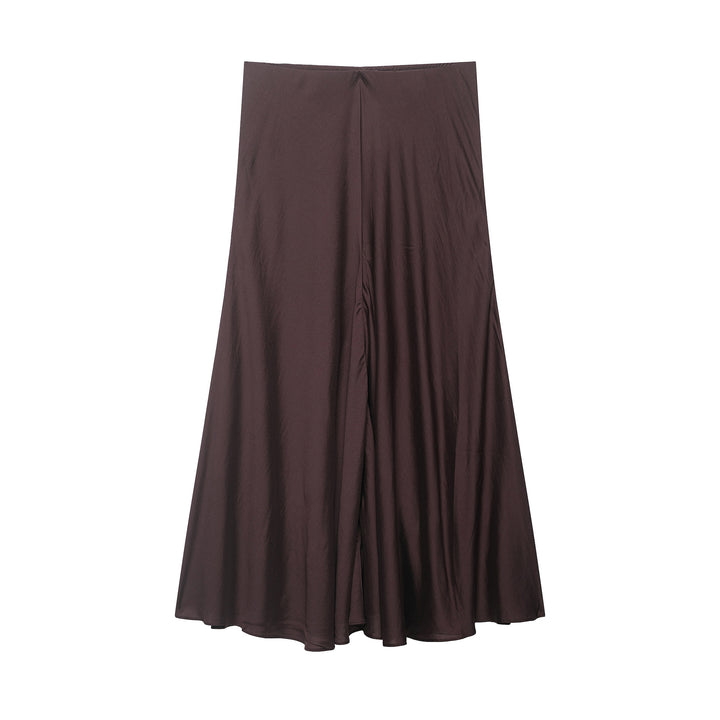 Damen Satin-Midirock mit hohem Komfortbund und ausgestellter A-Linien-Silhouette Echoarchiv