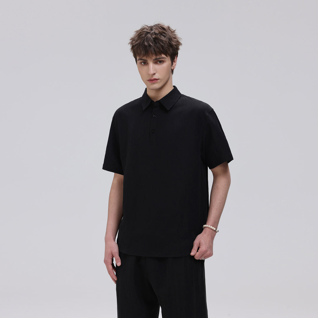 Herren Zweiteiliges Lounge-Set aus leichtem Baumwollmix mit Polokragen und Gummizughose Echo Archiv