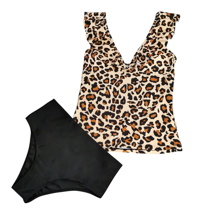 Damen Eleganter Badeanzug mit Leopardenmuster und Rüschendetails Echo Archiv
