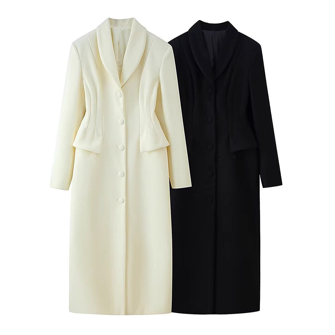Damen taillierter langer Mantel mit Schalkragen und Peplum-Taille Echo Archiv