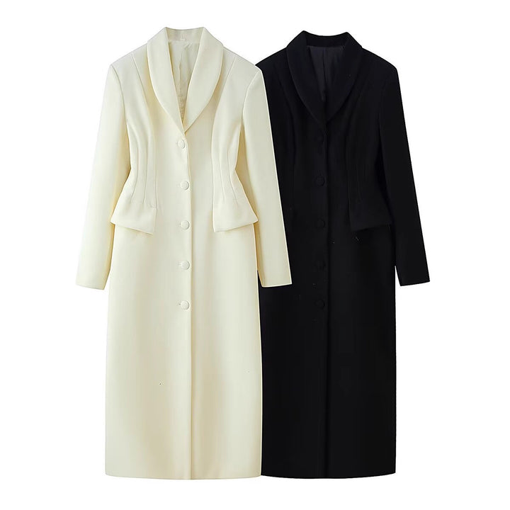 Damen taillierter langer Mantel mit Schalkragen und Peplum-Taille Echo Archiv