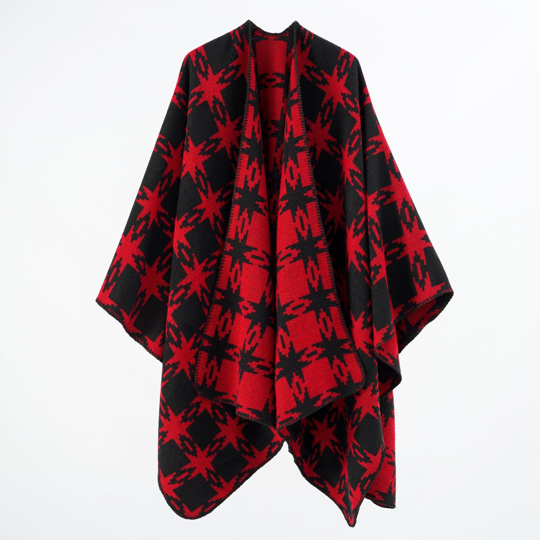 Damen Oversize-Jacquard-Cape mit Sternmotiv und kontrastierter Kettelkante Echo Archiv