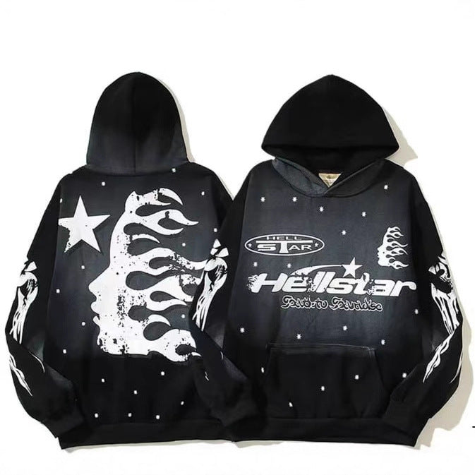 Unisex nan Oversize Kapuzenpullover mit großflächigem Flame- und Sternprint sowie Kängurutasche Echo Archiv