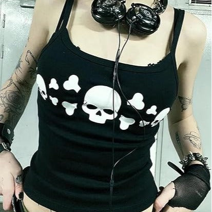 Damen Tanktop mit frechem Totenkopf-Design und schmalen Trägern Echo Archiv