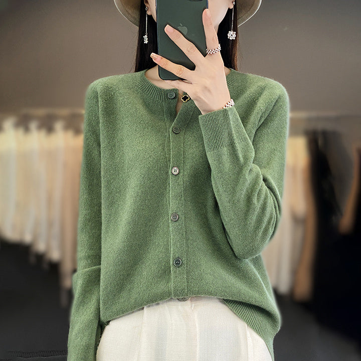 Damen Kurzgeschnittener Cardigan in Mohair‑Optik mit Rundhalsausschnitt und Perlmuttknöpfen Echoarchiv