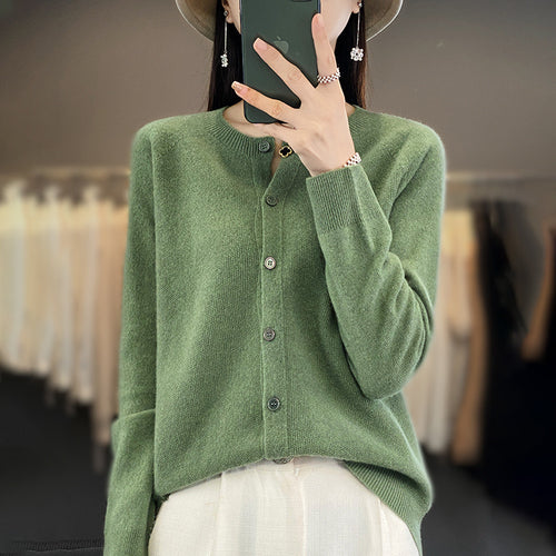 Damen Kurzgeschnittener Cardigan in Mohair‑Optik mit Rundhalsausschnitt und Perlmuttknöpfen Echoarchiv