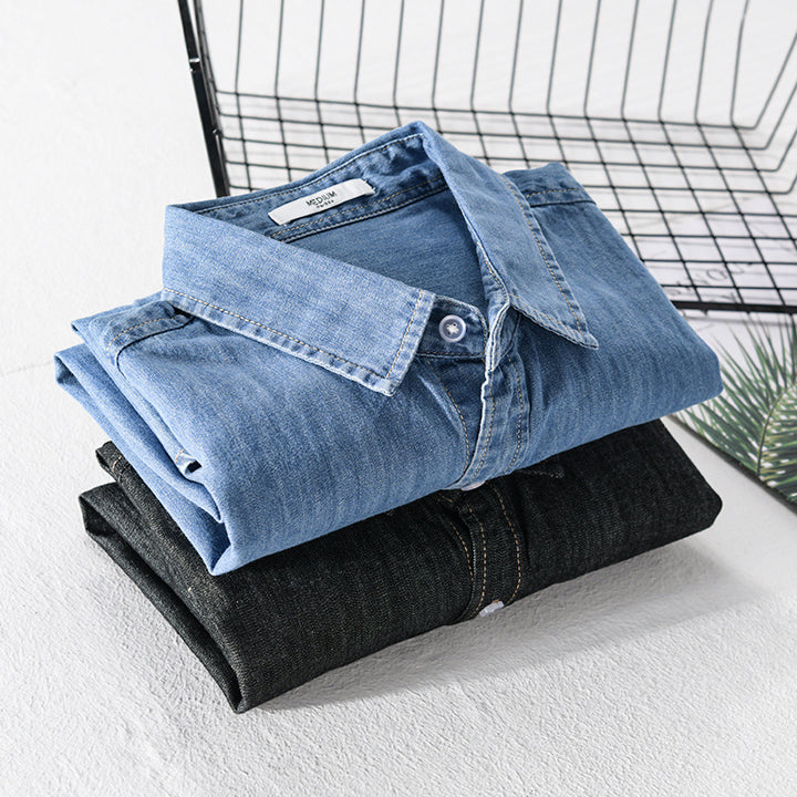 Herren Washed-Denim-Überhemd im Relaxed-Fit mit Brusttasche und kontrastreicher Naht Echoarchiv