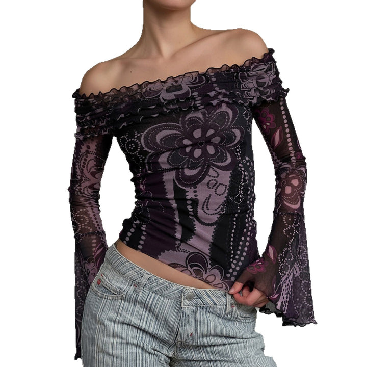 Damen Off-Shoulder Bluse mit eleganten Rüschendetails und weiten Ärmeln Echo Archiv