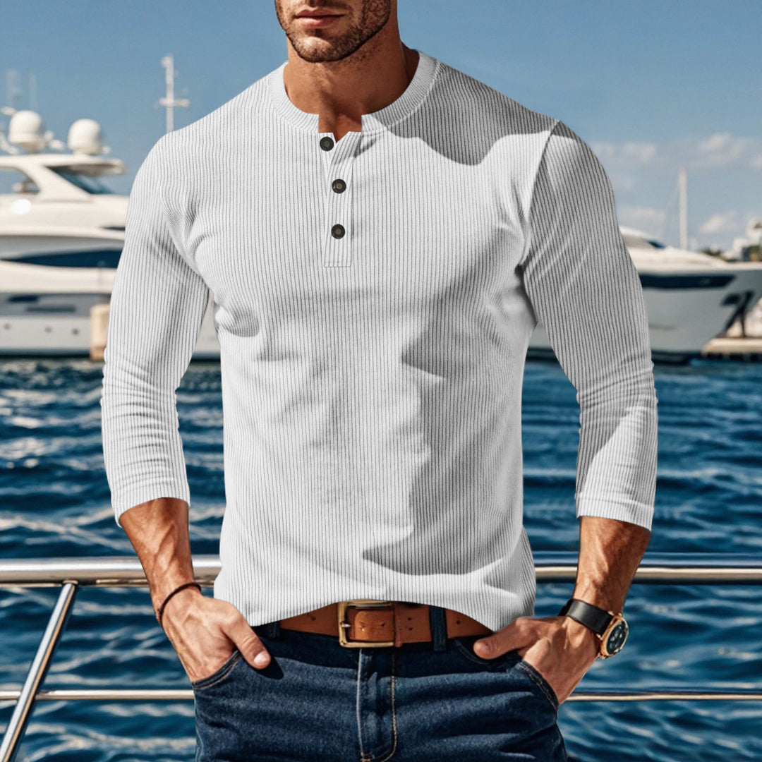 Herren Langarmshirt mit modischer Stehkragen und Knopfleiste Echoarchiv