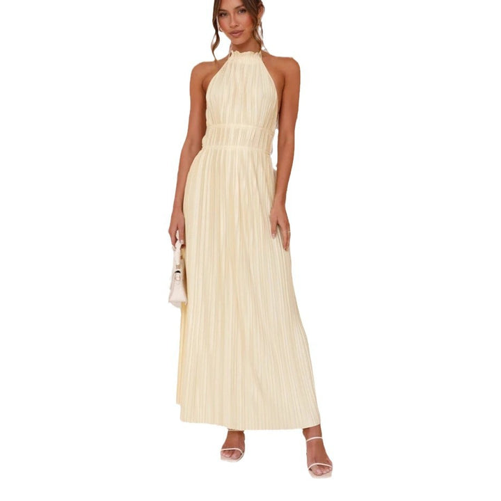 Damen Hochwertiges Plisseekleid mit Häkelkragen und Taillengürtel Echo Archiv