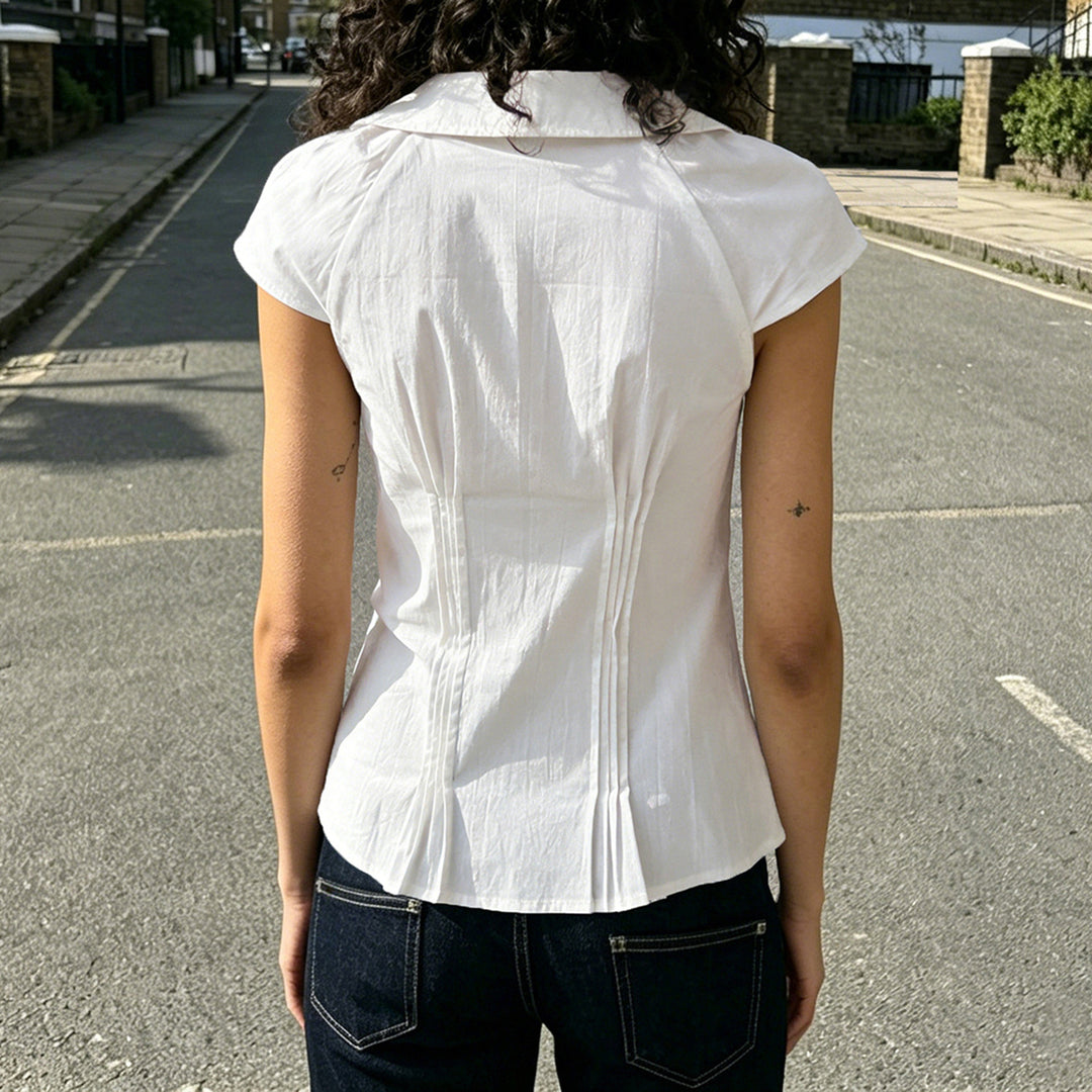 Damen klassisches Kurzarmblusenshirt mit modischem Kragen Echo Archiv