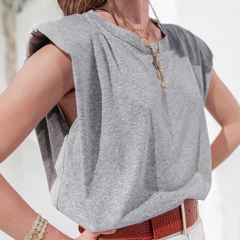Damen Modisches Basic T-Shirt mit Schulterpolstern Echo Archiv