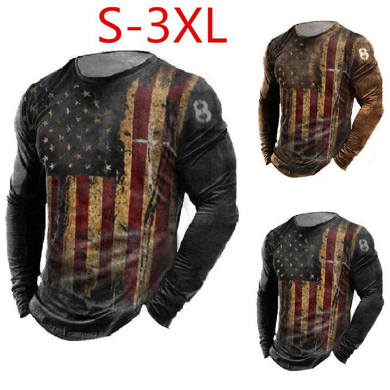 Herren Langarmshirt mit kreativem Vintage-Flaggen-Druck Echoarchiv