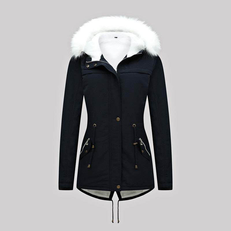 Damen Taillierter Winterparka mit Thermofleece-Futter und abnehmbarer Kunstfellkapuze Echoarchiv