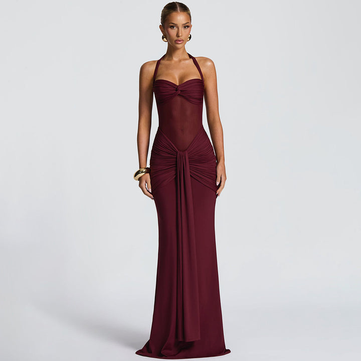 Damen nan figurbetontes Neckholder-Abendkleid mit transparentem Mesh-Einsatz und geraffter Hüftpartie Echo Archiv
