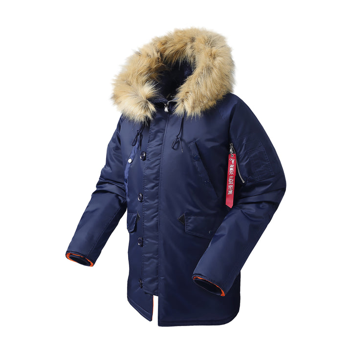 Herren langer thermoisolierter Parka mit Kunstfellkapuze und Utility‑Taschen Echo Archiv