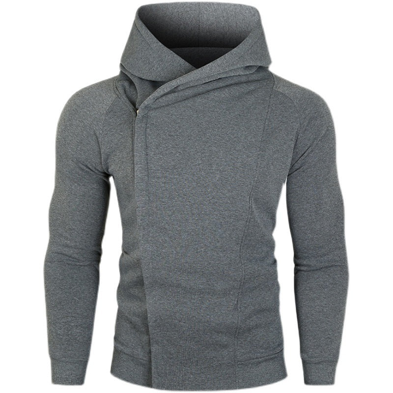 Herren nan asymmetrischer Kapuzenpullover mit Wickelkragen und verdeckter Knopfleiste, schlanke sportive Passform Echo Archiv
