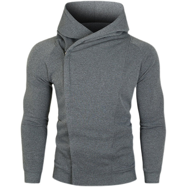 Herren nan asymmetrischer Kapuzenpullover mit Wickelkragen und verdeckter Knopfleiste, schlanke sportive Passform Echo Archiv