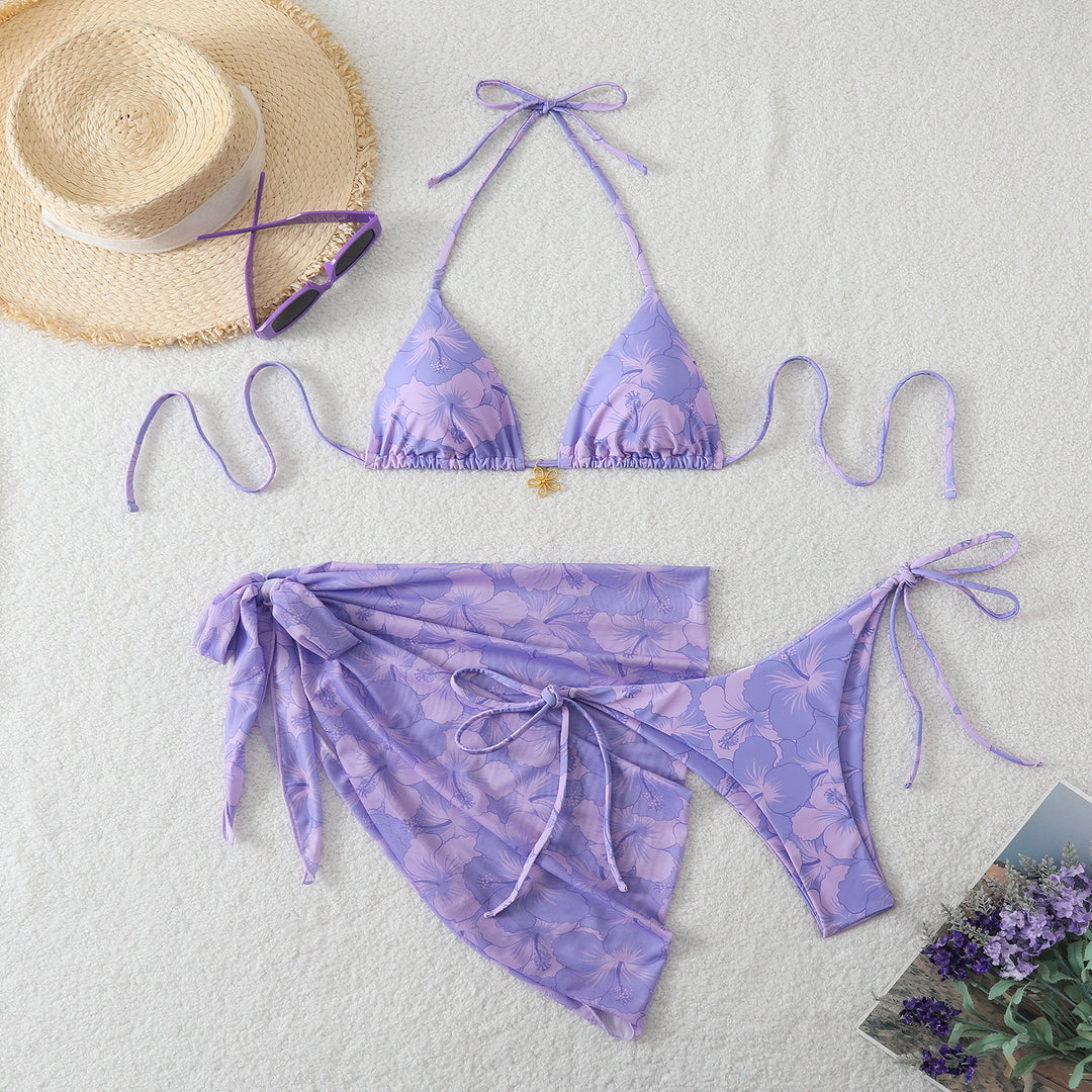 Damen Triangel-Bikini-Set mit Wickelrock und floralem Design Echo Archiv