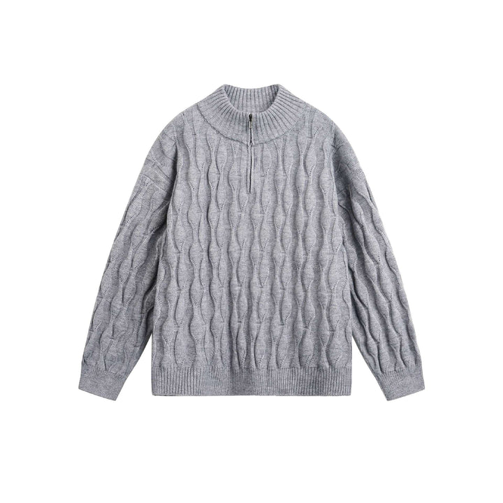 Unisex Grobgestrickter Halfzip-Pullover mit Zopfmuster und Stehkragen Echoarchiv