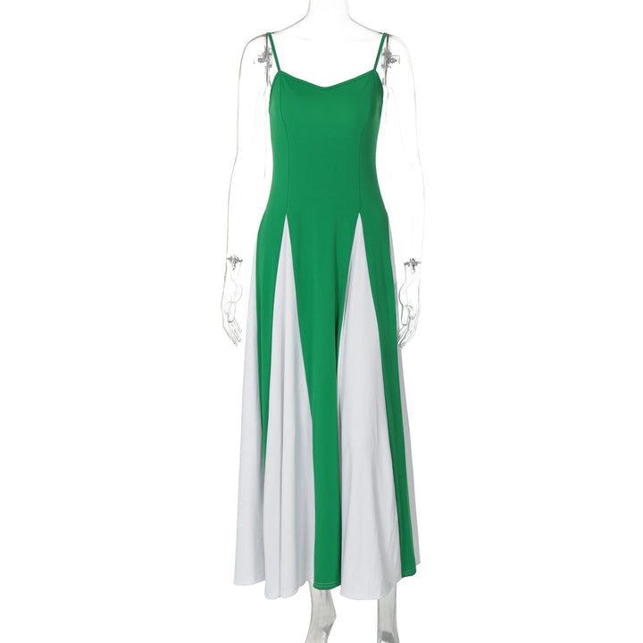 Damen Elegantes Maxikleid mit diagonalen Farbakzenten und schmalen Spaghettiträgern Echo Archiv