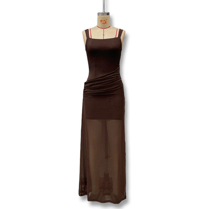 Damen Elegantes Maxikleid mit raffinierten Drapierungen und transparentem Rock Echo Archiv