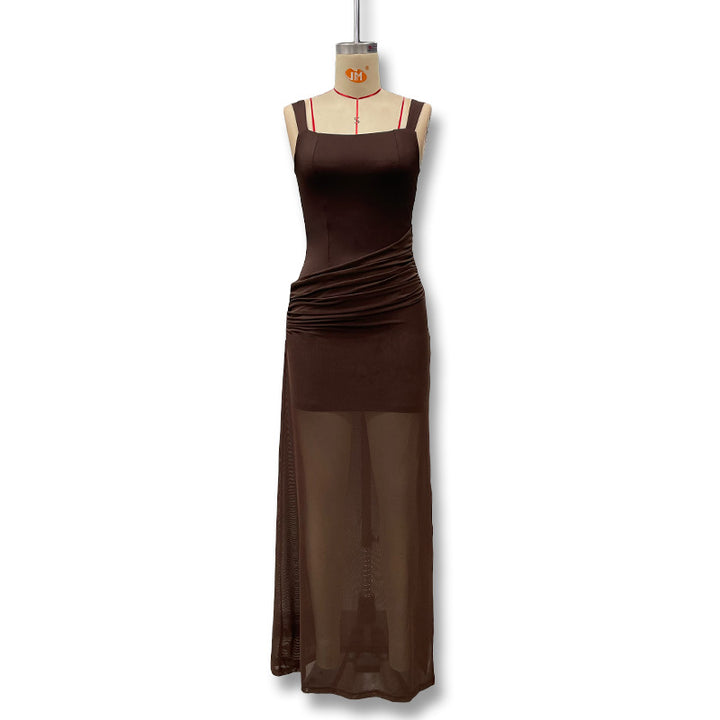 Damen Elegantes Maxikleid mit raffinierten Drapierungen und transparentem Rock Echo Archiv