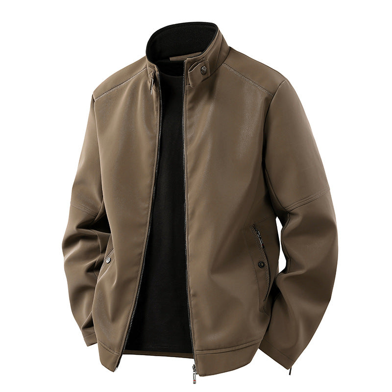 Herren Casual-Lederoptik-Blouson mit Stehkragen und verdecktem Reißverschluss Echo Archiv