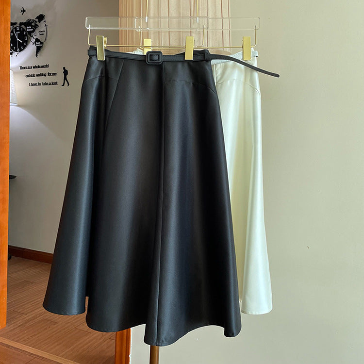 Damen Satin-Midirock mit ausgestellter A‑Linie und schmalem Bindegürtel Echo Archiv