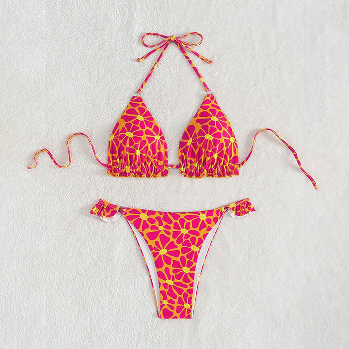 Damen Triangel-Bikini mit buntem Blumendesign und verstellbaren Trägern Echo Archiv