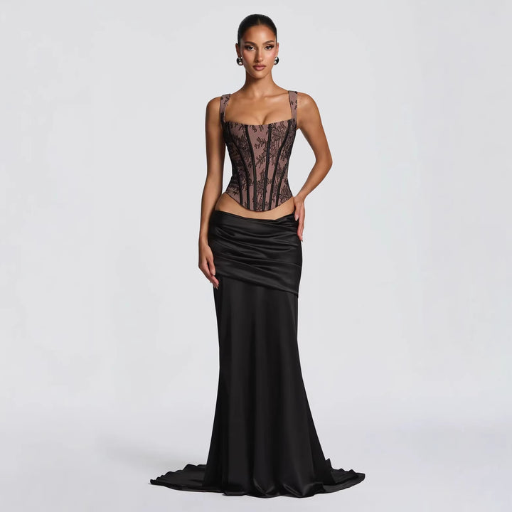 Damen Elegantes Abendkleid mit Korsett-Oberteil und drapiertem Rock Echo Archiv