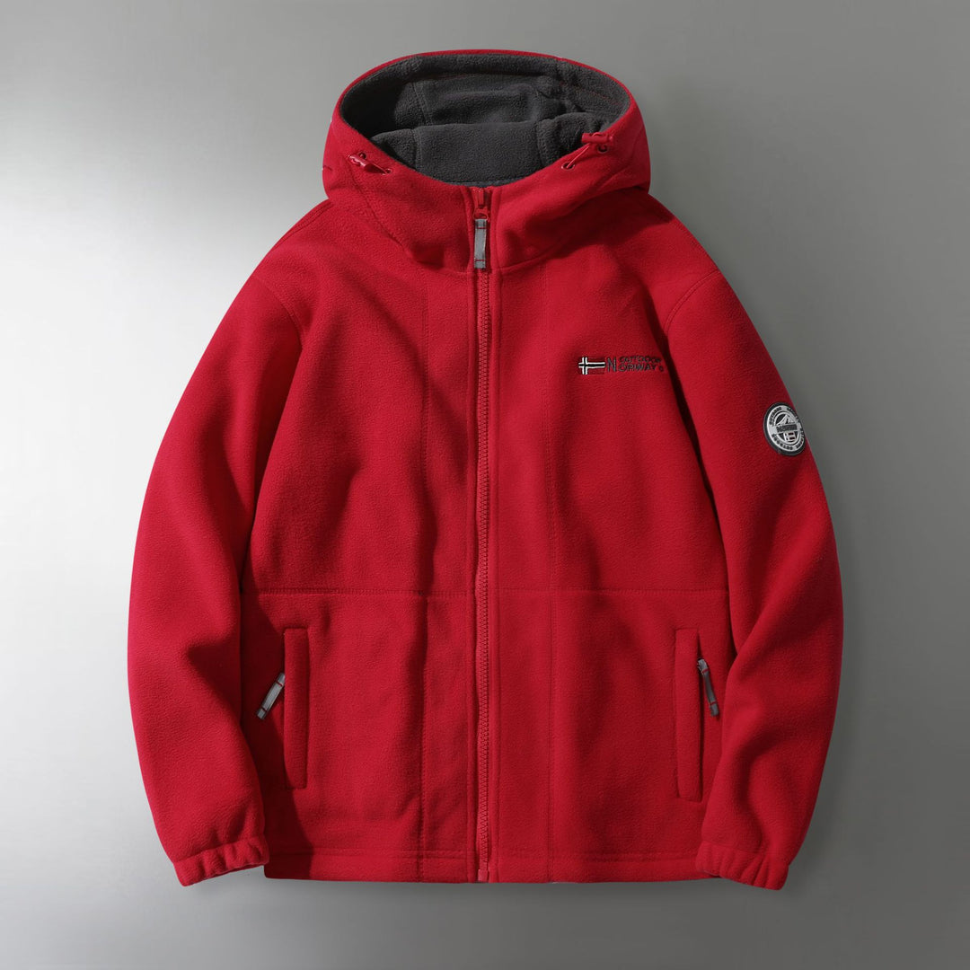 Herren Microfleece-Outdoorjacke mit Kapuze, windabweisender Struktur und Logo-Patch Echoarchiv