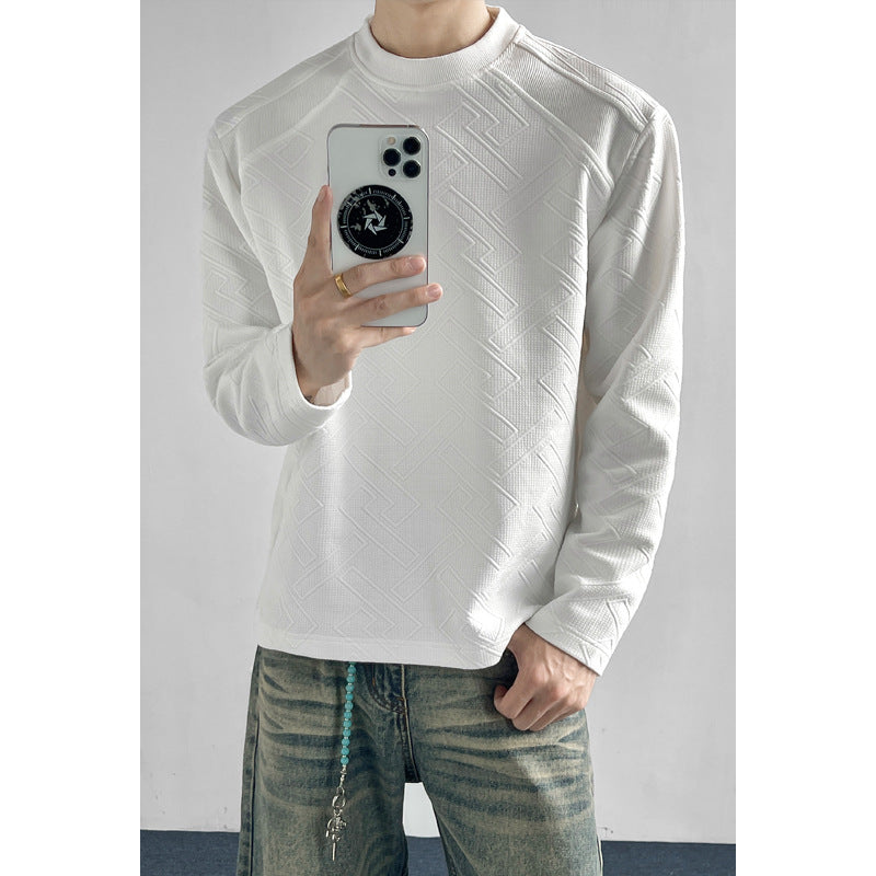 Herren Strukturiertes Langarmshirt mit Stehkragen und geometrischem Reliefmuster Echo Archiv