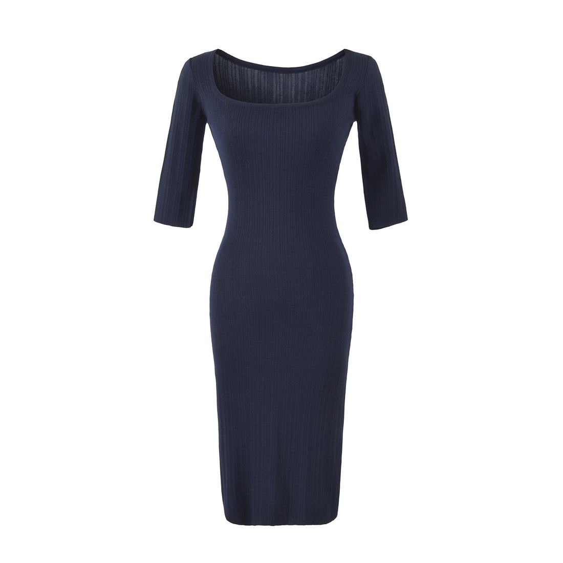 Damen Geripptes Midikleid mit quadratischem Ausschnitt und dreiviertelärmeln Echoarchiv