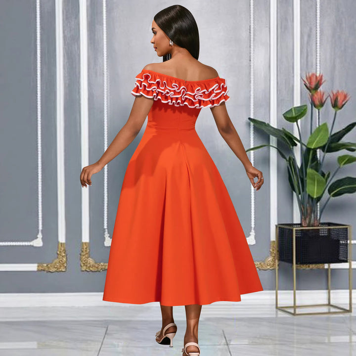Damen A-Linien Abendkleid mit Off-Shoulder Rüsche Echo Archiv
