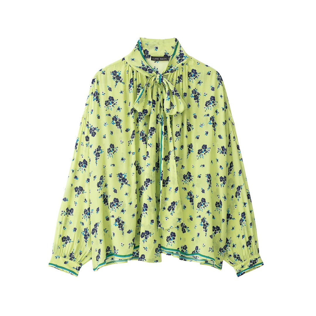 Damen Geblümte Chiffonbluse mit Schleifenkragen und Ballonärmeln Echo Archiv