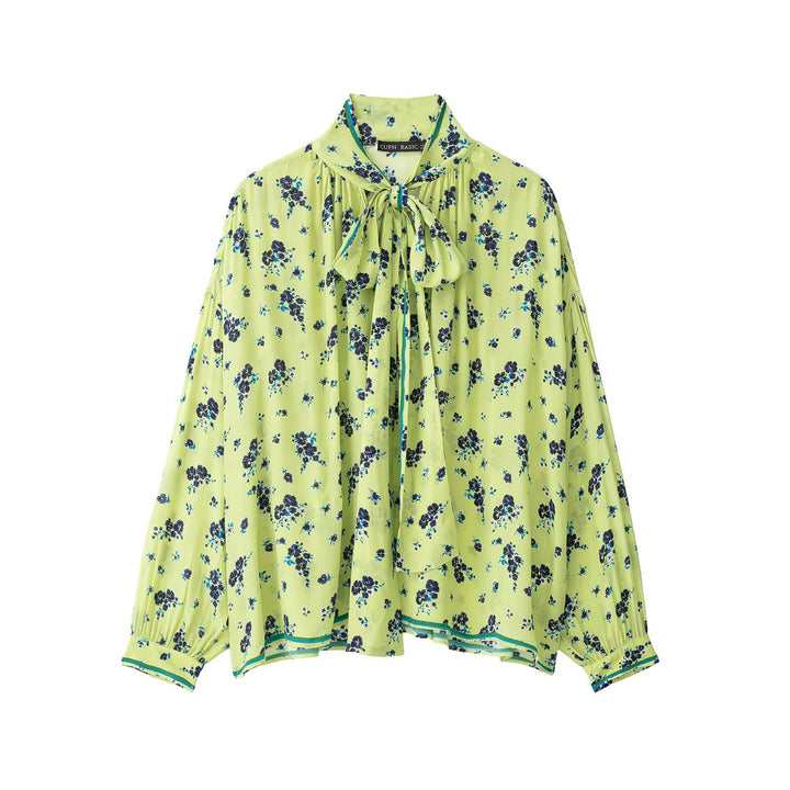 Damen Geblümte Chiffonbluse mit Schleifenkragen und Ballonärmeln Echo Archiv