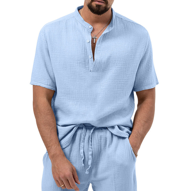 Herren lässiges Kurzarm-Henley-Shirt mit strukturierter Oberfläche Echoarchiv