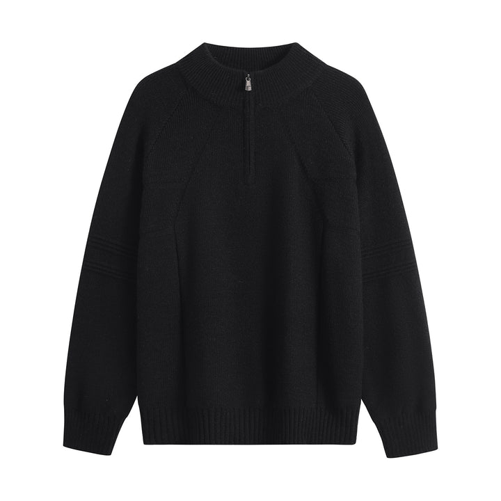 Unisex Oversize-Strickpullover mit Halbreißverschluss und geripptem Stehkragen Echoarchiv