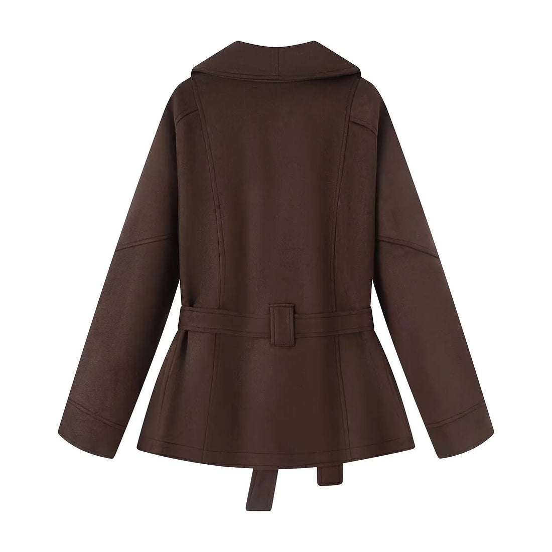 Damen kurzer Veloursoptik-Mantel mit Schalkragen, Bindegürtel und Eingrifftaschen – Montévia