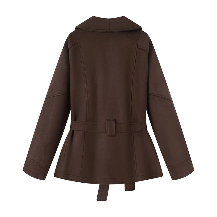 Damen nan kurzer Veloursoptik-Mantel mit Schalkragen, Bindegürtel und Eingrifftaschen Echo Archiv