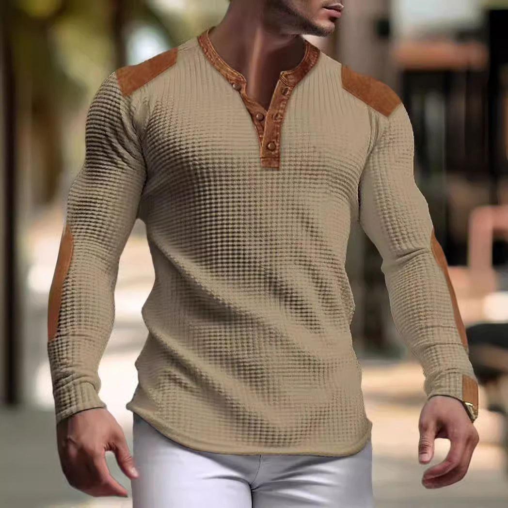 Herren Langarm-Henley-Shirt mit strukturiertem Gewebe und Kontrastdetails Echoarchiv