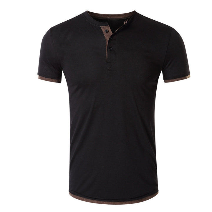 Herren Kurzarm-Henley-Shirt aus atmungsaktivem Baumwollmix mit stylischem Kragen Echoarchiv