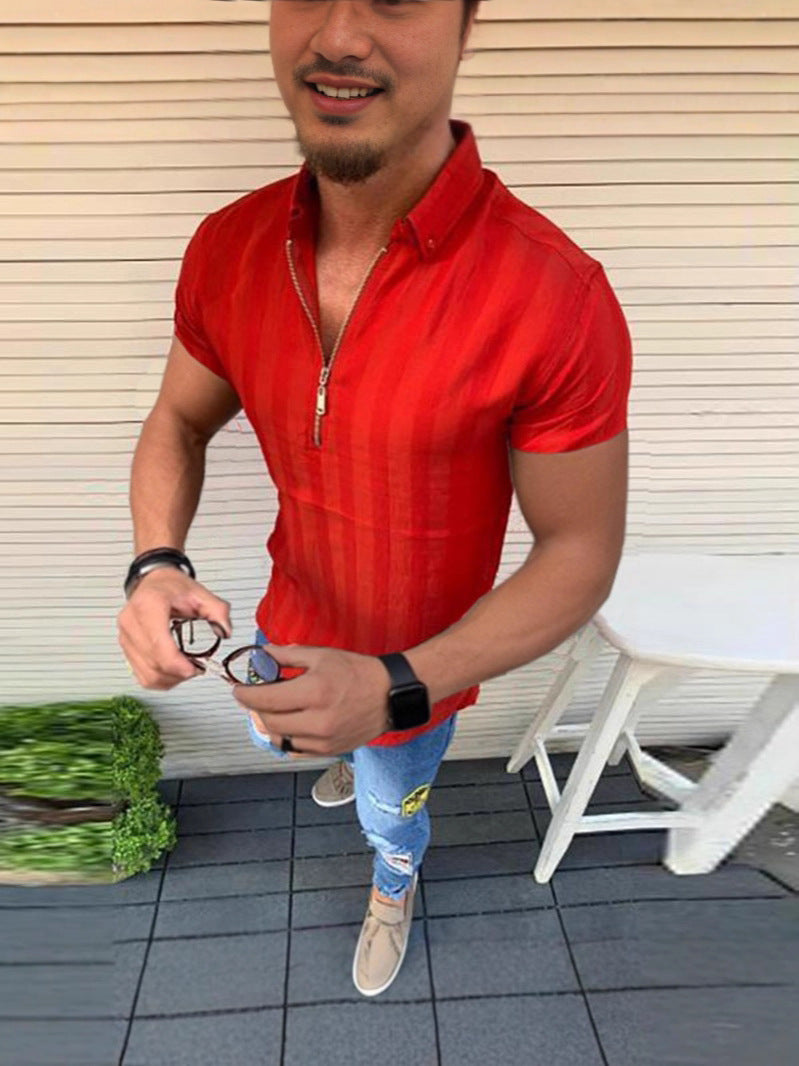 Herren Kurzarmhemd mit modernen Streifen und eleganter Reißverschlussöffnung Echoarchiv