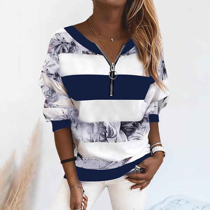 Damen nan weit geschnittenes Sweatshirt mit Ringreißverschluss, Blockstreifen und floralem Einsatz Echo Archiv
