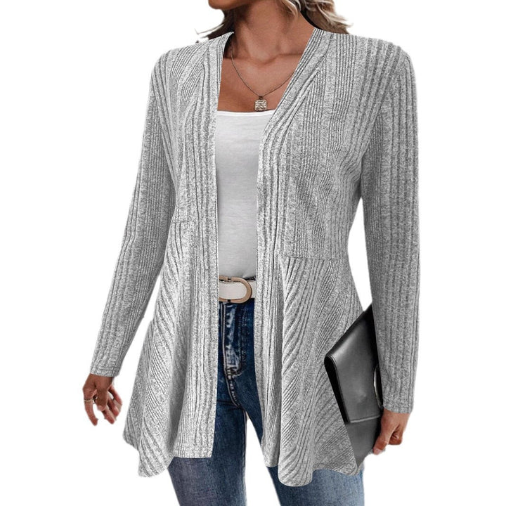 Damen Offener Feinstrick-Cardigan mit Rippstruktur, tailliertem Schnitt und schwingendem Saum – Veloura